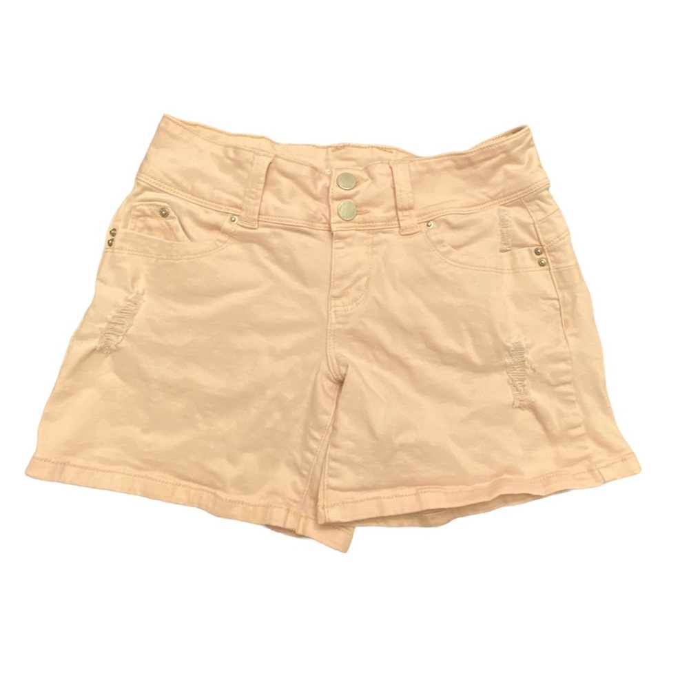 {YMI} Distressed mid rise midi pink shorts